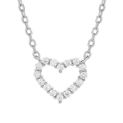 China 2022 Fashion Delicacy Custom Jewelry 925 Silver Rhodium Plated Zircon Heart Necklace For Women for sale