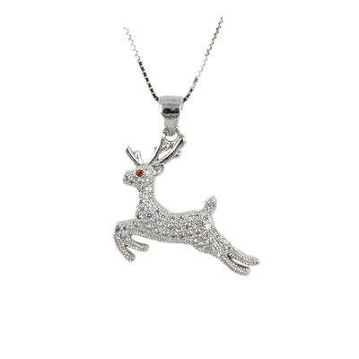 China Fashion HIGHLIGHT 2022 Reindeer Custom Made Silver 925 Christmas Jewelry Rhodium Plate Zircon Deer Animal Pendant For Women for sale