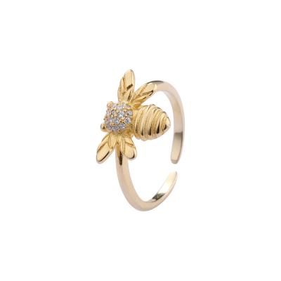 China 2022 Trendy Animal Fashion Jewelry 925 Silver Custom Gold Plated Zircon Bee Ring For Women for sale