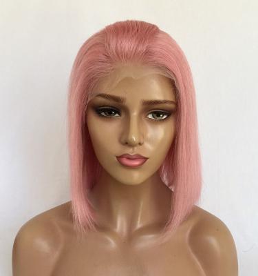 China Silky Straight Wave Full Lace Wig High Density Pink Cuticle Aligned Human Hair Glueless Full Lace Wig Brazilian Pink Pink Hair Fast Shipping for sale