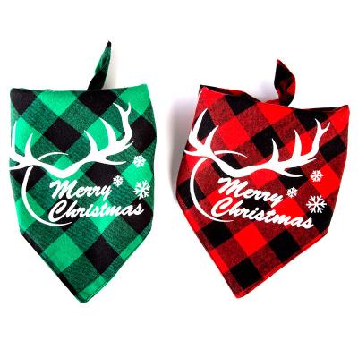 China Viable Red Plaid Polyester Holiday Celebration Merry Christmas Dog Bandanas for sale