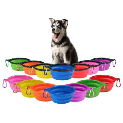 China Portable Collapsible Dogs Small Silicone Pet Bowl With Carabiner Clip For Outdoor Travel for sale