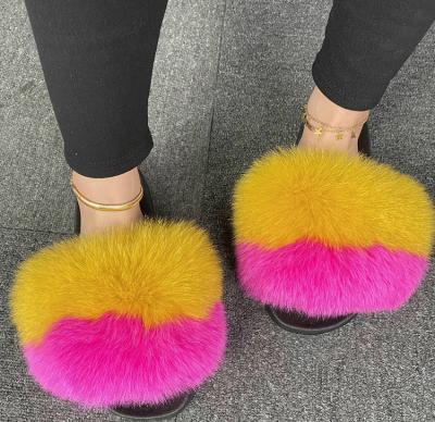 China Fashion Real Fox Fur Slider Sandals Fox Fur Outdoor Slides Fluffy Slippers Slippers For Women for sale