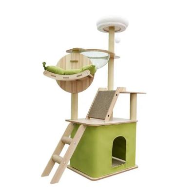 China Sustainable Brand New High Quality Tower Lined Pole Mounting Wooden House Cat Tree With Good Service Cute for sale