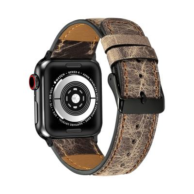 China Low MOQ Fashion Black Round Tail Brown Soft Leather Watch Strap Band For Apple Watch For I Watch 7 for sale