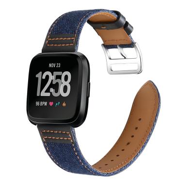 China Replacement Durable Jeans Scare Leather Smart Watch Band For Fitbit Versa 2 Deep Blue Wrist Strap For Women Versa Men for sale