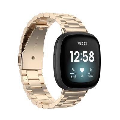 China Business Solid Stainless Steel Strap Replacement Wristband Strap For Fitbit Versa 3 Smartwatch Rose Gold Silver Black Strap for sale