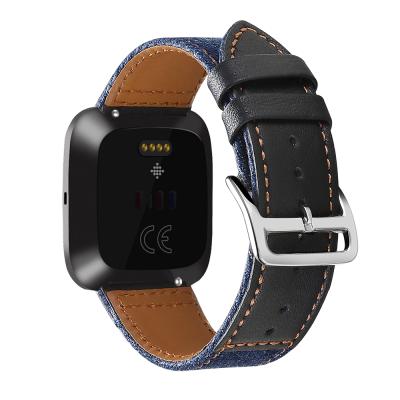 China Durable Special Top Jeans Leather Band Replacement Strap For Fitbit Versa/Versa 2 Fitness Wrist Strap For Men Women Lady for sale