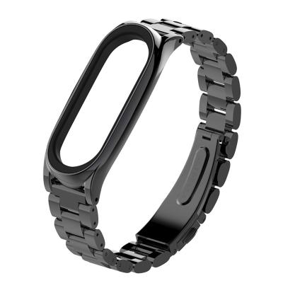 China 3 Rubber Links Stainless Steel Metal Strap for Xiaomi MI Band, Link Bracelet Band Compatible with Xiaomi Band for sale