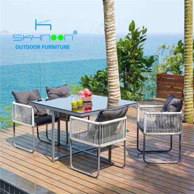 China Contemporary wholesale garden furniture 4 seater rattan cube table set contemporary outdoor dining set space saving (21066) for sale