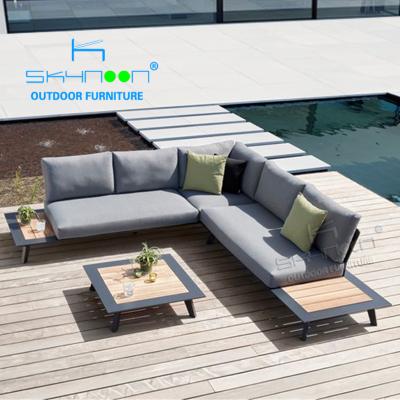 China Modern All Weather Outdoor Wood Sofa For Sale Modern Garden Sectional Drop Shipping Outdoor Leisure Sofa Set High Quality (62119) for sale