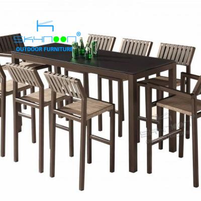 China Modern Leisure Patio Bar Set Outdoor Table Set Rope Chair And Chair Garden Bar Stool (01003) for sale