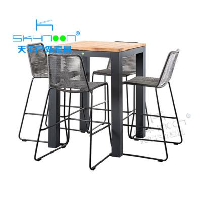 China New Design Leisure Patio Garden Rope Bar Stool Luxury Wooden Bar Table All Weather Outdoor Bar Furniture (74015) for sale