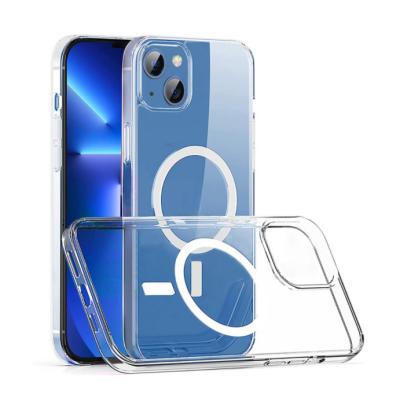 China 2022 shockproof magnetic transparent magnetic snare tpu wireless charger phone case for iphone 12 13 mini pro max for sale