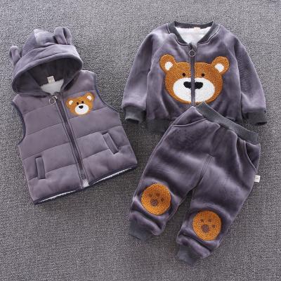 China 2020 Plus Size Children's Clothing Baby Pants Sets Bear Plus Velvet Thickening Three Sets Baby Boy Clothes Winter Sets for sale