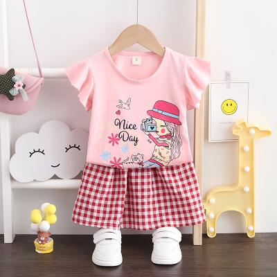 China 2020 fashion children's clothing cartoon print little girl's two-piece girls' clothing casual two-piece clothes for sale