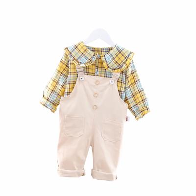 China 2020 fashion clothes lapel kids casual suspenders big lattice spring and autumn jeans for toddler jumpsuits jeans for sale