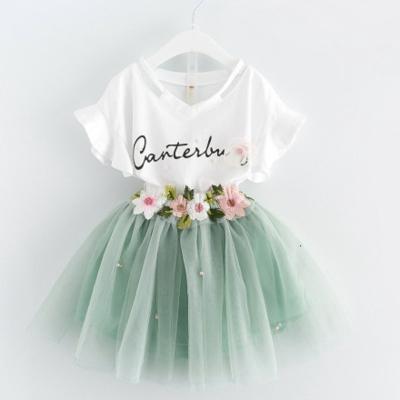 China Girls Casual Flower Set Children's Clothing Costume Short Sleeve Shirt T-Shirt Shorts 2 Piece Set Princess Puff Skirt Set for sale