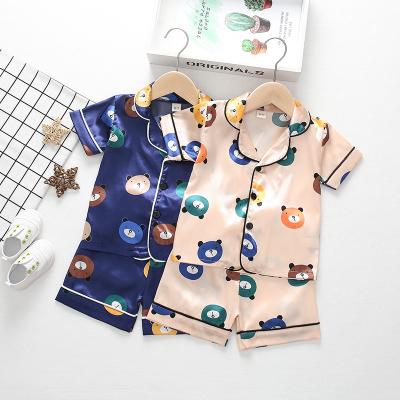 China 2020 new children's clothing cotton anti-pilling baby sleepwear 2 pieces set flower bear printing children's silk pajamas for sale