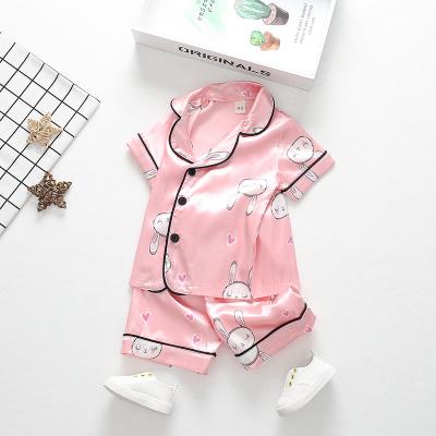 China The 2020 new children's breathable clothes for children's sets wholesale children's girl children's rabbit pajamas silk printing for sale