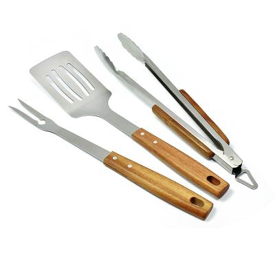 China Easily Cleaned Set of 3 BBQ Tools with Acacia Wood Handle BBQ Accessories for sale