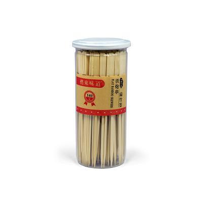 China Flat Bamboo Kebab Skewer Dried Bamboo Sticks For BBQ Gun Form Bamboo Skewers Set Of 140 In Plastic Tube for sale