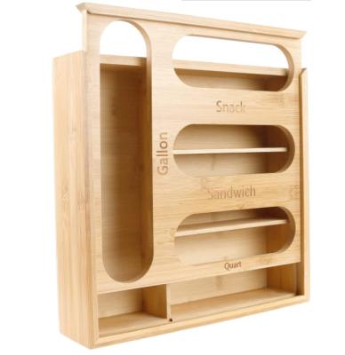 China FSC&BSCI Factory Handmade Wooden Bamboo Wooden Bag Storage Box Ziplock Organizer For Kitchen Drawer for sale