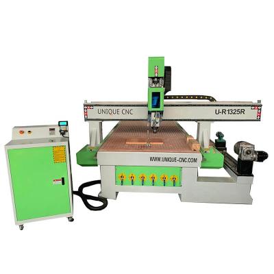 China Building Material Shops 1325 4 Axis Wood CNC Router with Rotary Lathe Attachment for MDF, Wood Sheet Plates and Columns for sale