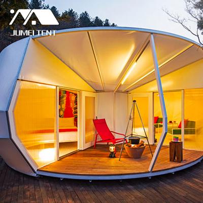 China Waterproof Luxury Canvas Glamping Prefab Safari Tent Hotel Top Resort Snail Shape Cotton Canvas for sale