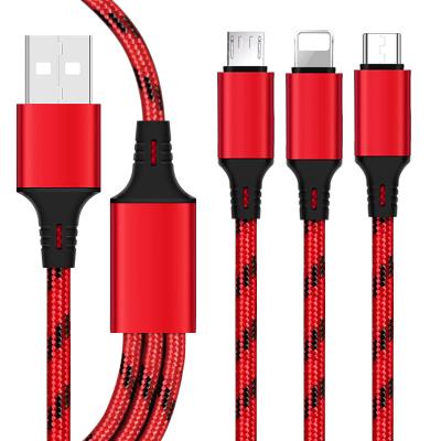 China Mobile Phone Metal Case Usb Cable Universal All In One 1.2 Meters Durable Nylon Braided 3in1 USB Data Charger Multi Cable 3 IN 1 USB Cable for sale