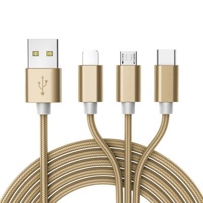 China Free Sample 1.2M Universal Multi Function Mobile Phone Cell Phone Charger Tie Down 3 in 1 Fast Charging USB Cable for sale