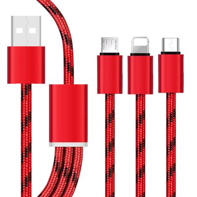 China Mobile Phone Cantell Phone Fast Cable 1.2M Nylon Braided 3 in 1 USB Cable Mobile Phone Charger Charging Cable for sale