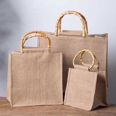 China Punho de bambu de compra reusável de Tote Bag Jute Tote Bag de serapilheira à venda