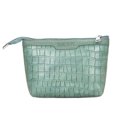 China Vintage Stone Pattern Cosmetic Bags or Pouches Crocodile Leather Makeup Bag Custom Cosmetic Bag for sale