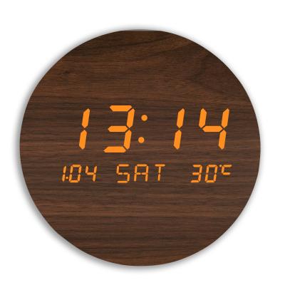 China Hot Selling Custom Wooden Wholesale Decorative Calendars Digital Alarm Decor White Wall Clock for sale