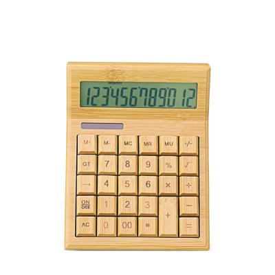 China Eco-Friendly Promotion Gifts Scientific 12-Digit Display Large Solar And Battery Dual Solar Powered Wooden Bamboo Calculator for sale