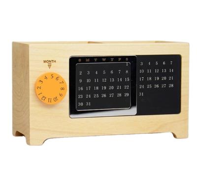 China White Color Calendar Pen Holder Square Shape Handle Made Real Maple Wood Pen Holder for sale