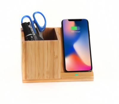 China Hotsell Promotion Factory Desk Organizer Handmade Bamboo Mobile Phone With Wireless Phone Charger for sale