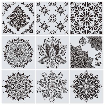 China Reusable Plastic PET Mandala Lotus Wall Painting Stencils Template Large Size for Home Decor for sale