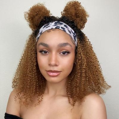 China Can be dyed any color and ironed custom curly bundles with half headband wig, wigs with attached headband, cuticle aligned hair band wigs for black women for sale