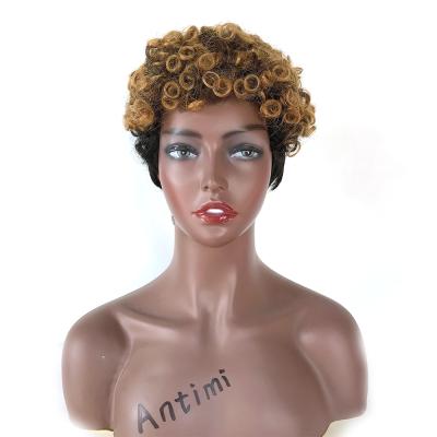 China Yaki Manufacturer Provide Short Curly Machine Made Pixie Wigs For Black Women Hair for sale