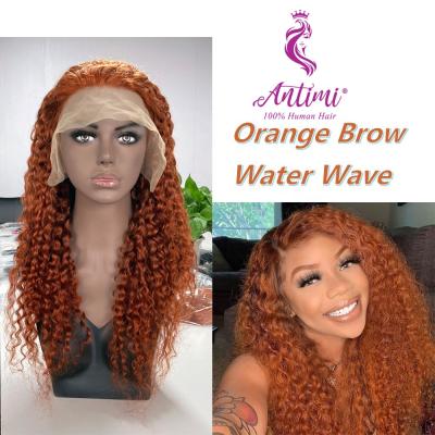 China Antimi Human Hair 26inch Orange Front Remy Hair Water Wave OEM HD Brazilian Hair Lace Front Wig Free Part 13X4 Wig Supplies for sale