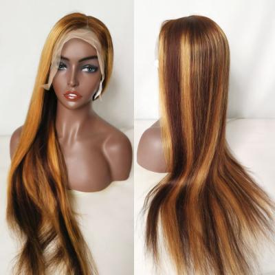 China Wholesale Silky Straight Wave Antimi Hair Customized Texture Honey Brown Highlight Color Cuticle Aligned Hair HD Lace Front Wigs For Male for sale