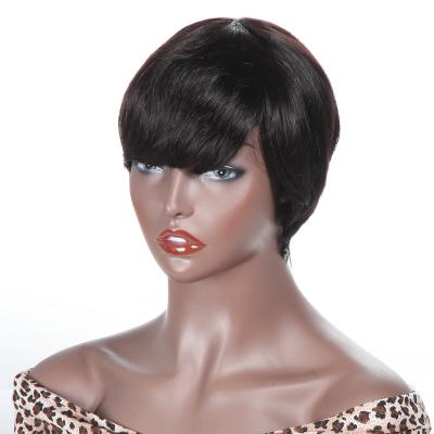 China Hot Selling Wholesale 2021 Unprocessed 100% Virgin Human Hair Brazilian Virgin Hair None Lace Wigs With Bangs, Natural Black Hair Short Cheap Wigs For Male for sale