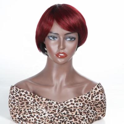 China Wholesale Antimi Hair Natural Straight Red Hair None Lace Wig Machine Making Short Wig T1B Burg Wigs Colored With Court Color for sale