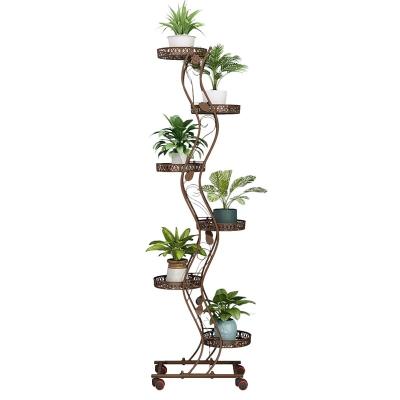 China Indoor Outdoor Flower Pot Holder (Height) Adjustable Metal Plant Stand Shelf - Wrought Iron Planter Display Rack for Garden Patio Lawn for sale