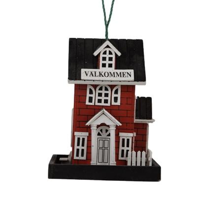 China Europe Wooden Bird Feeder House with Hook Seed Hanging Red Outdoor Handmade Yard Bird House /feeder for sale