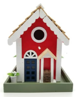 China Sustainable RED ONE BIRD FEEDER Home colorful Hand-made Novelty Bird House for sale