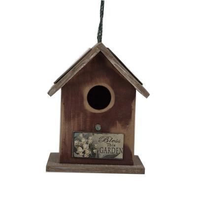 China Sustainable Hand Made Wooden Bird House With Printing Decorative Bird And Flower for sale