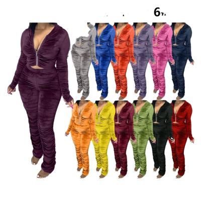 China New QUICK DRY Fashionable Pleated Stacked Women's Set Autumn Long Sleeve Woman Sets Jogging 2 PCs Set for sale